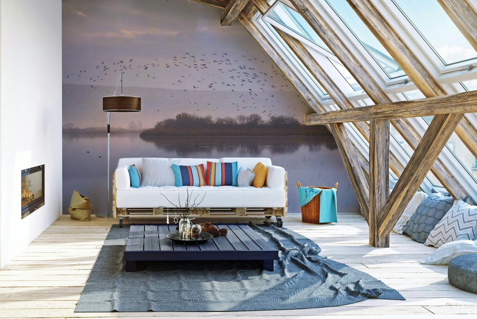 Silhouettes of birds flying
