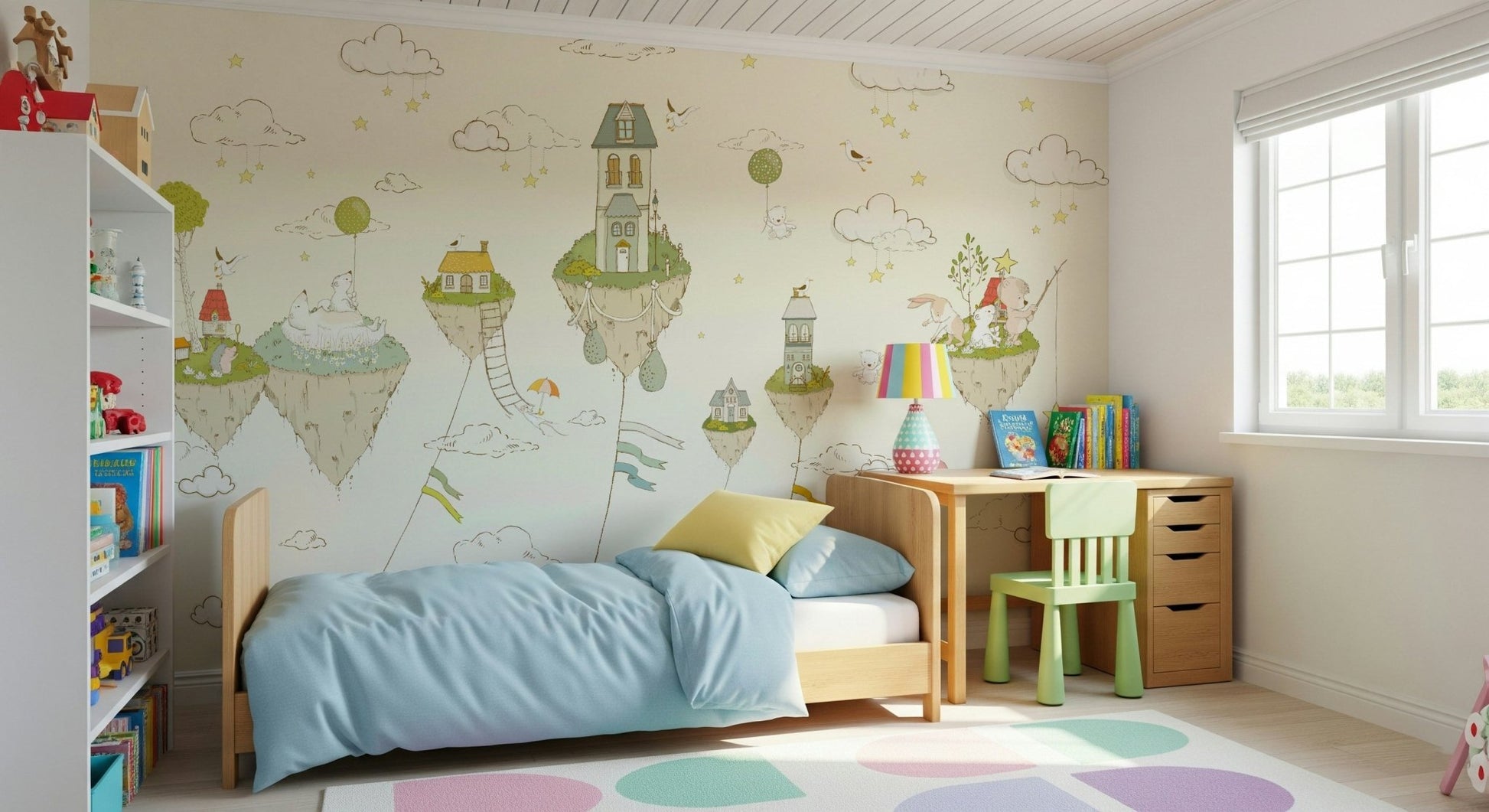 A graceful subtle pattern wall mural in bright, fun tones., GD5736