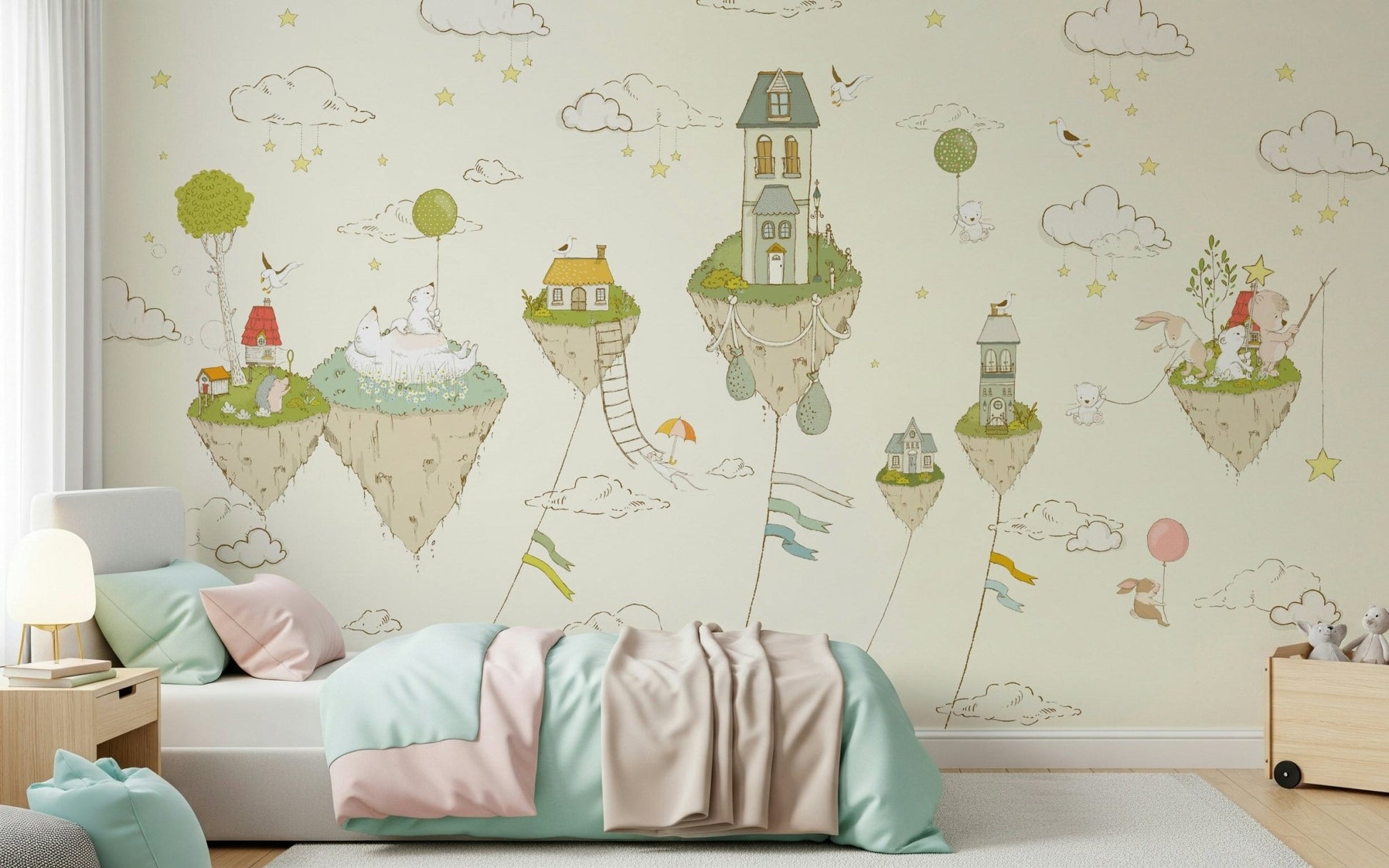 A peaceful modern abstract mural on decorative wallpaper., GD5736