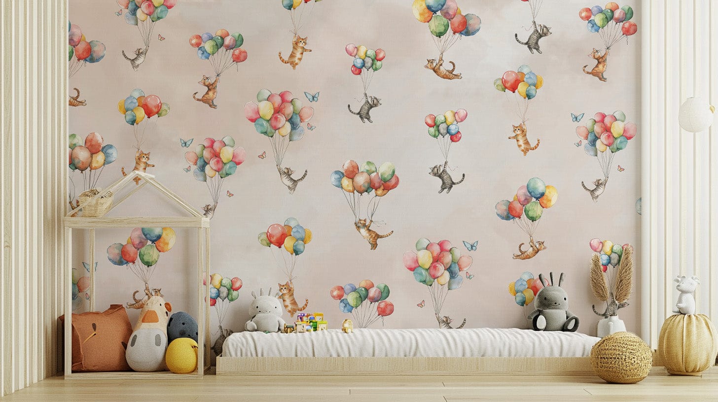Playful kids wallpaper with floating cats.
 EP11
