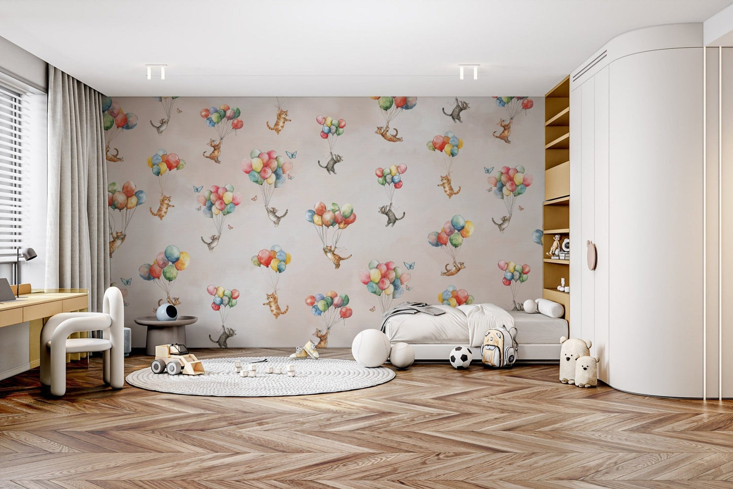 Kids wallpaper featuring floating cat motifs. EP11

