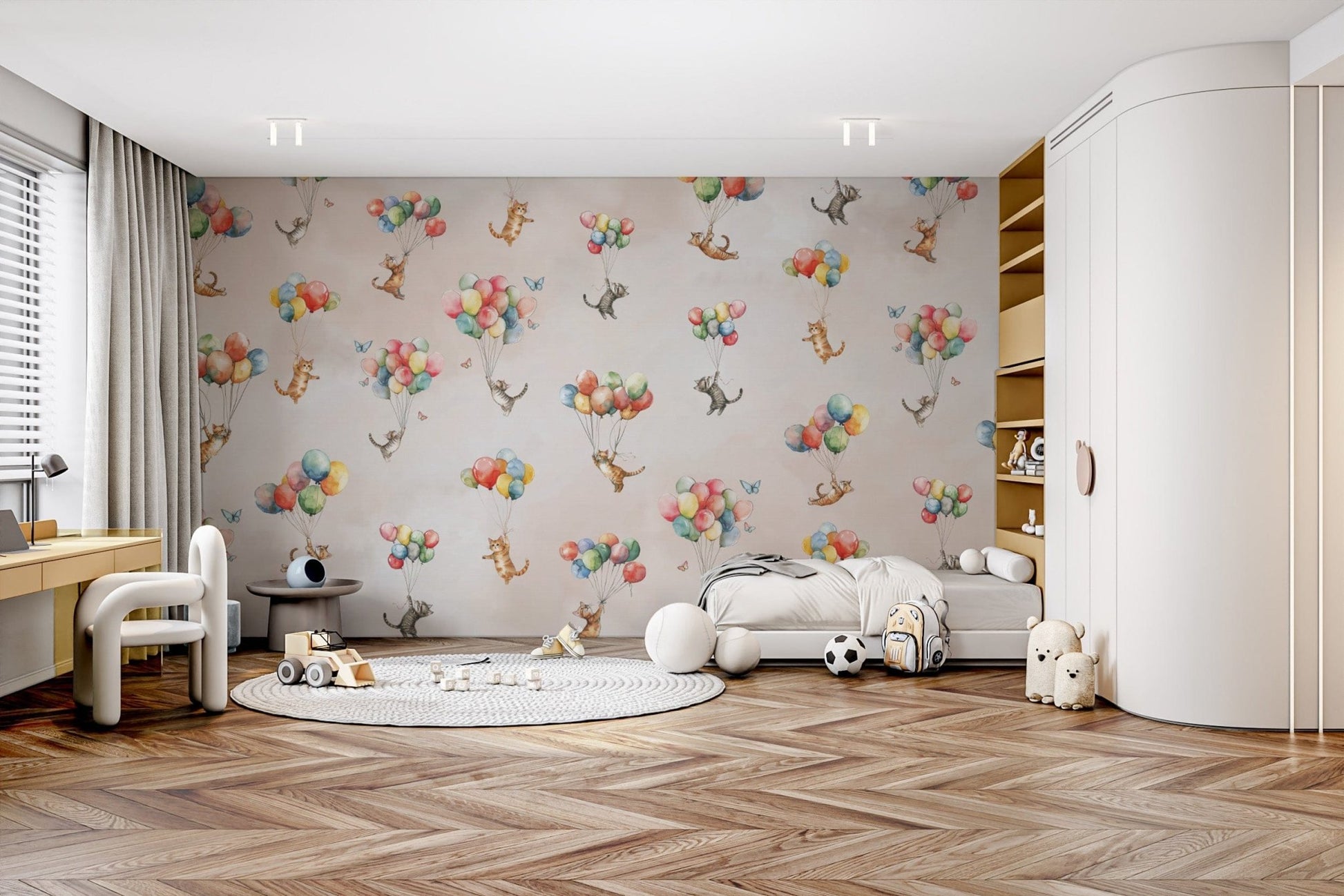 Kids wallpaper featuring floating cat motifs. EP11


