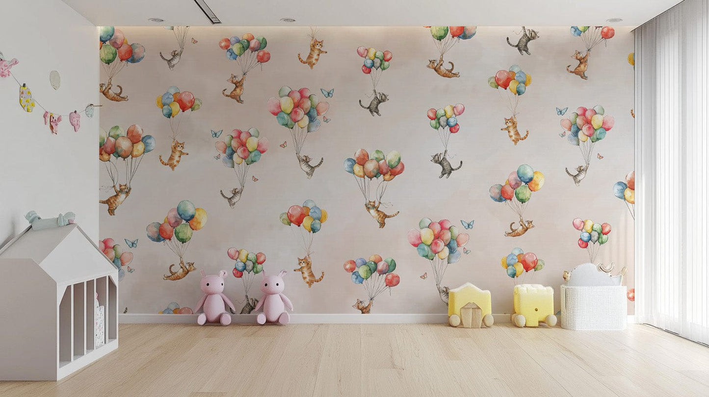 Floating feline kids wallpaper, magical design. EP11

