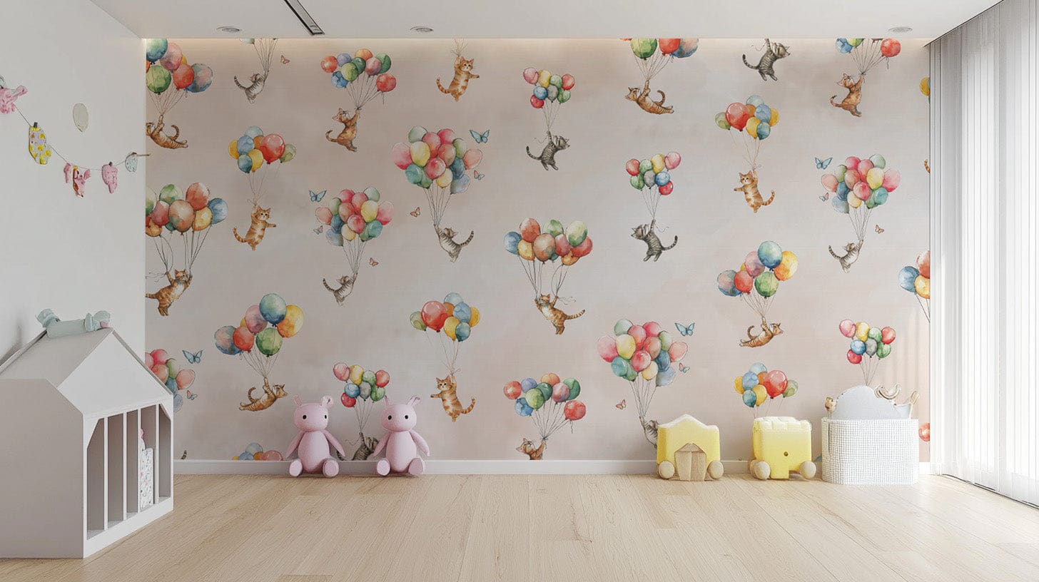 Floating feline kids wallpaper, magical design. EP11

