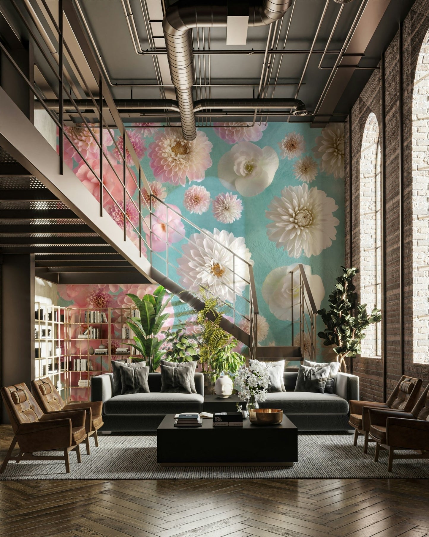 Soft Floral Murals for Living Room Walls

