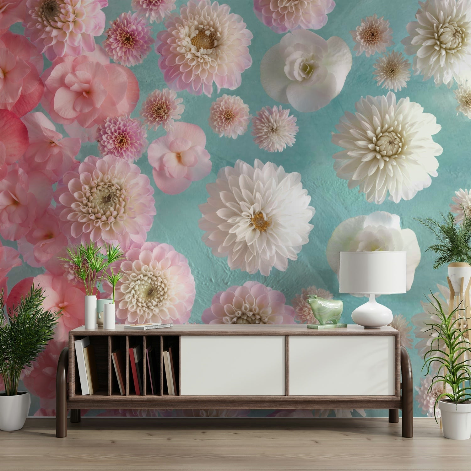 Delicate Floating Florals Mural for Cozy Spaces

