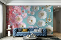Light and Airy Floating Florals Wall Mural Design

