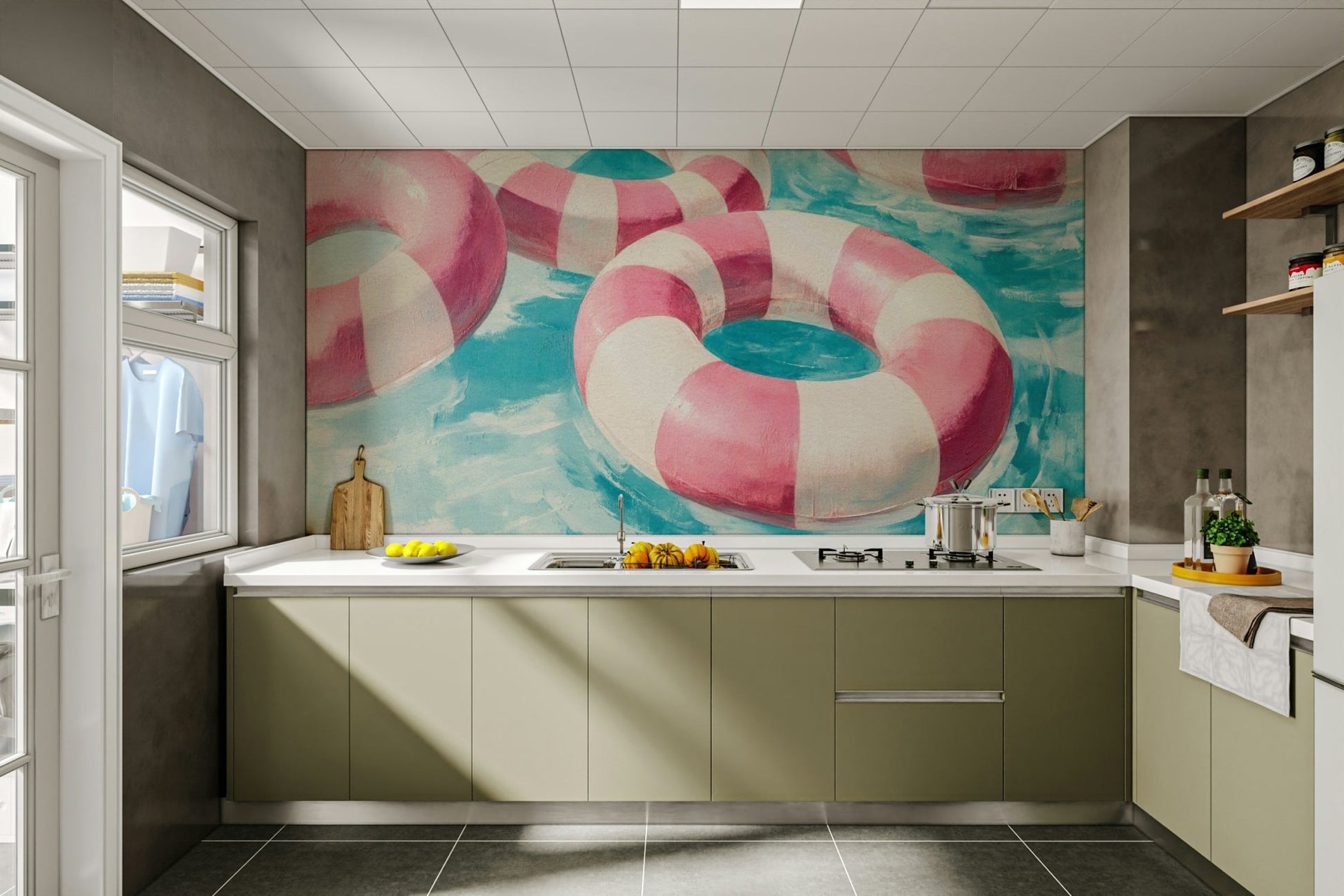 Wall mural featuring airy beige and blush gradients

