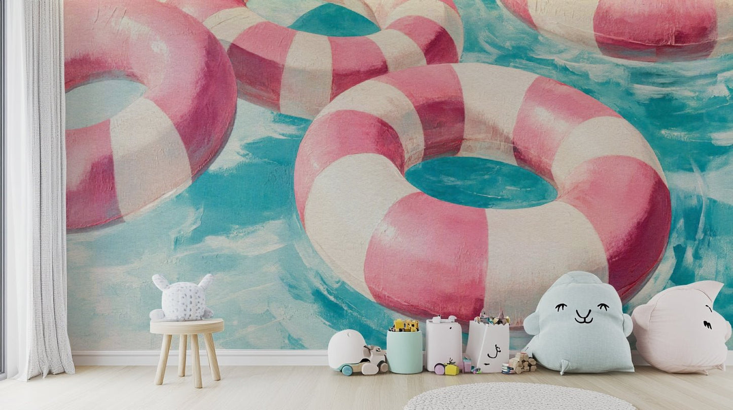 Modern wellness room featuring soft gradient mural

