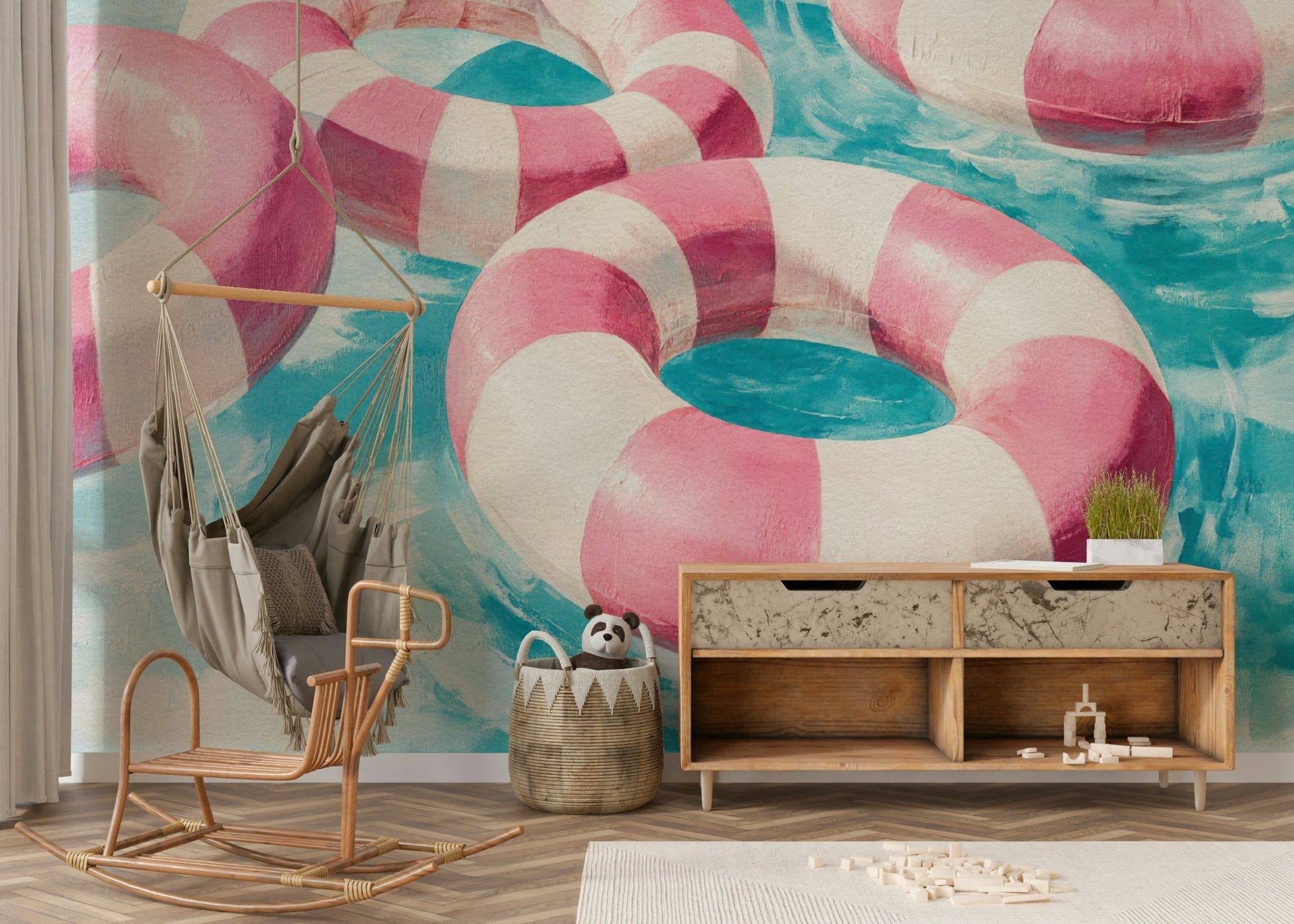 Tranquil bedroom styled with Floating mural backdrop


