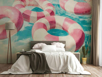 Weightless, cloud-like shapes in serene wall mural

