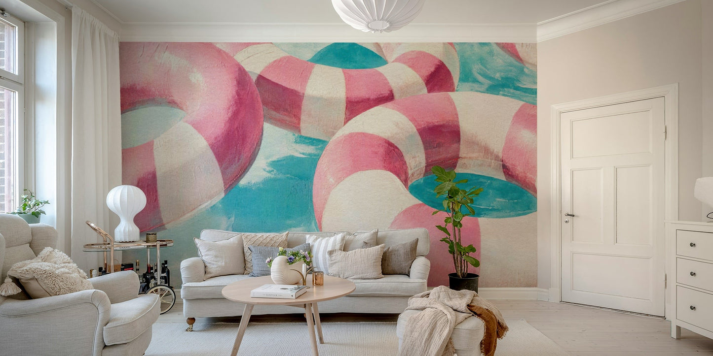 Serene wall design with floating organic elements

