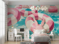Floating into Relaxation mural in minimalist interior


