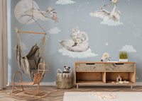 Floating swans and bunnies wallpaper
