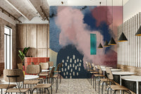 Calming abstract shapes in wall mural

