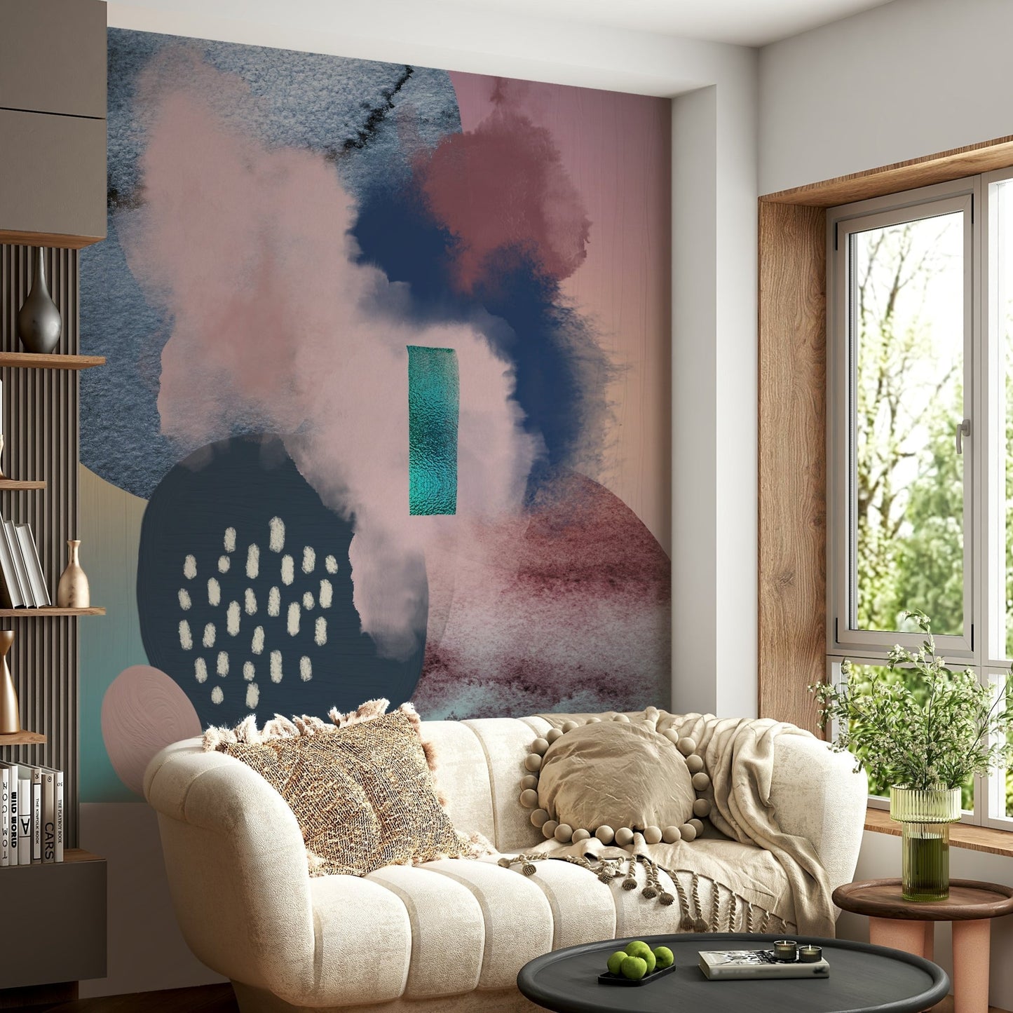 Soft flowing shapes in floating wall design

