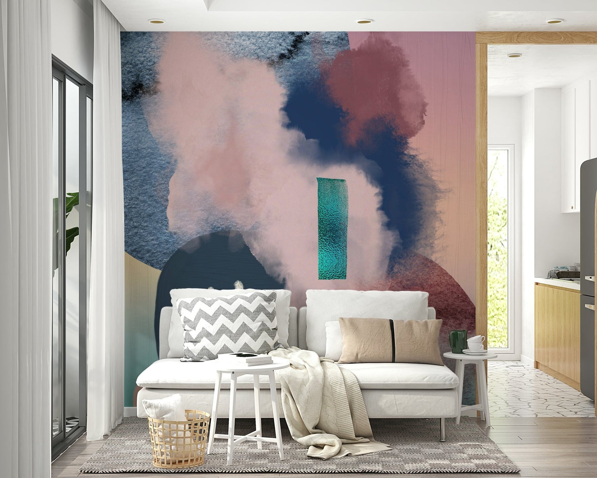 Motion-inspired floating wallpaper mural

