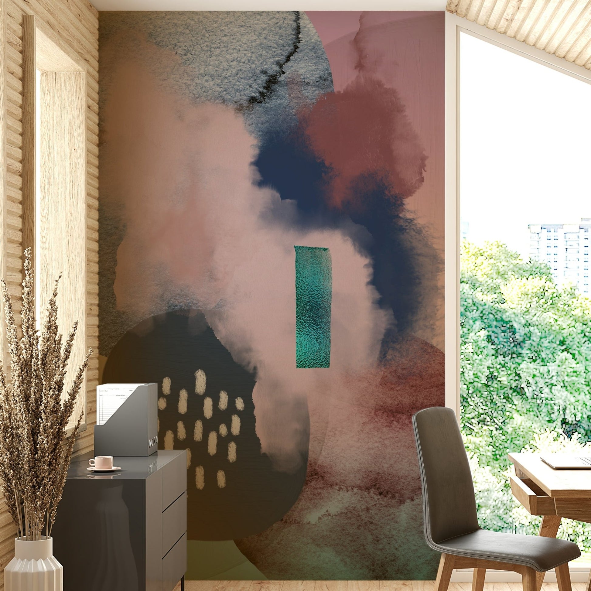 Floating wall mural with abstract movement

