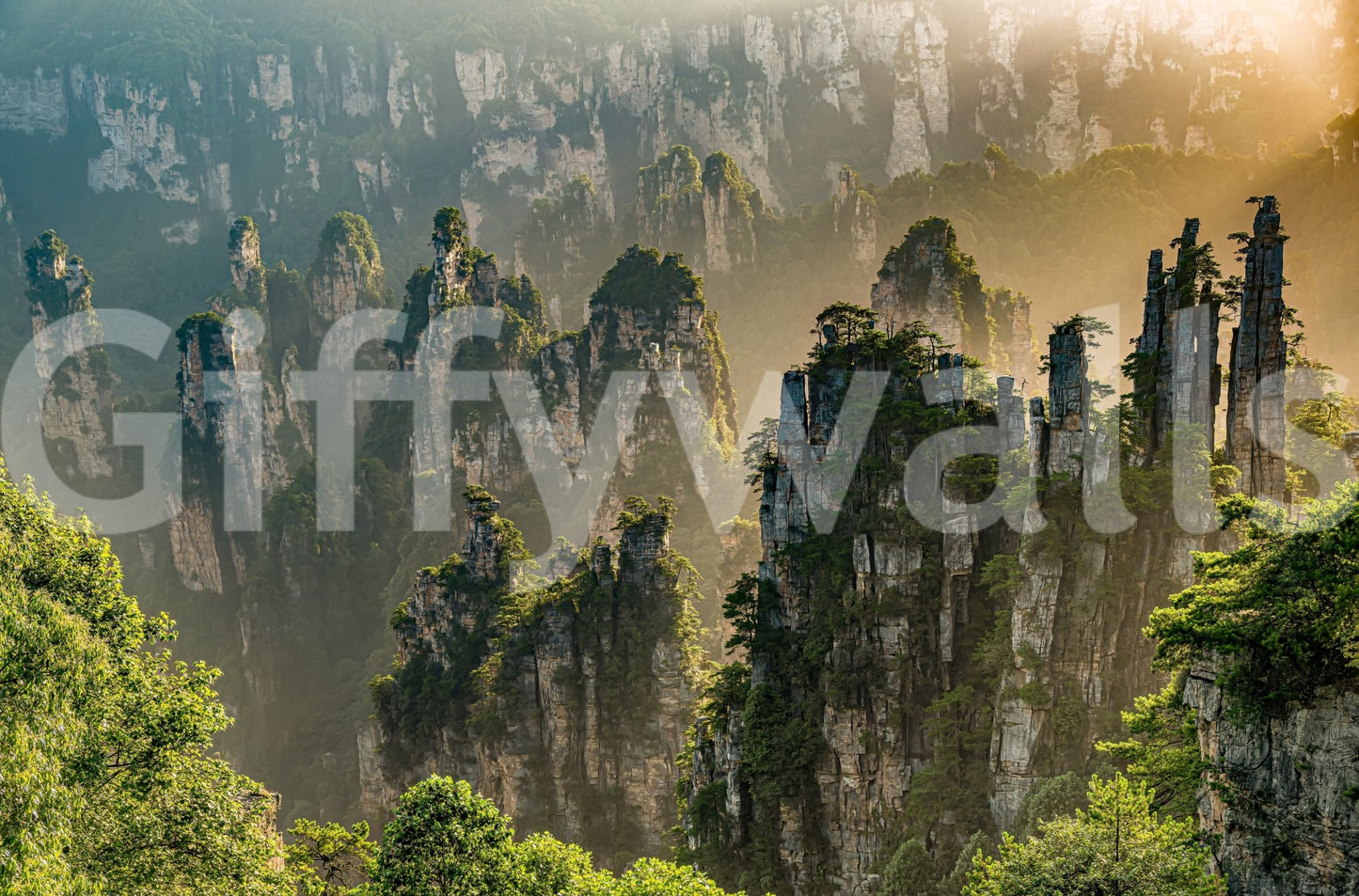 Grand Floating Peaks wallpaper showing glorious, ancient, towering cliffs.