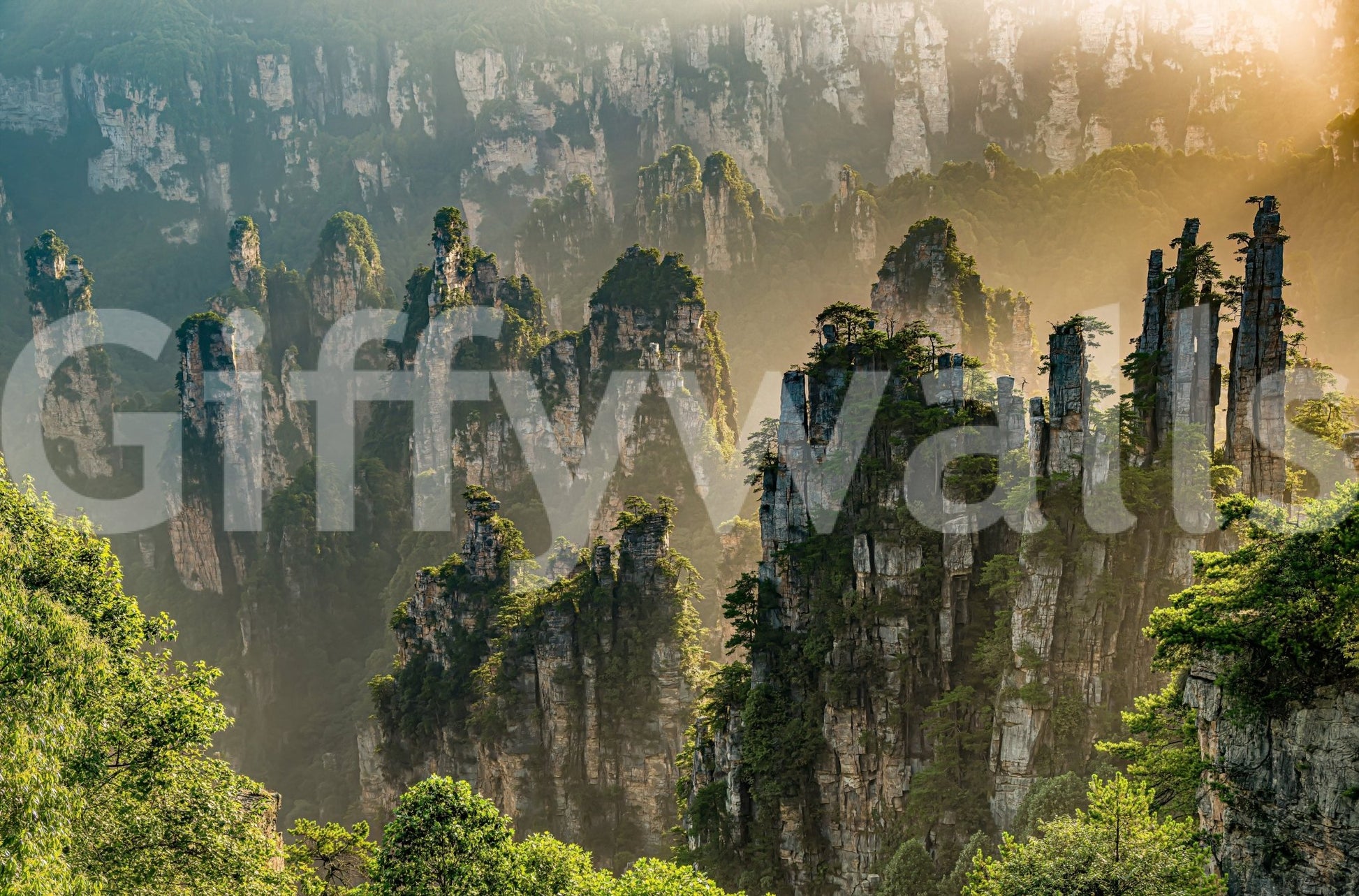 Grand Floating Peaks wallpaper showing glorious, ancient, towering cliffs.