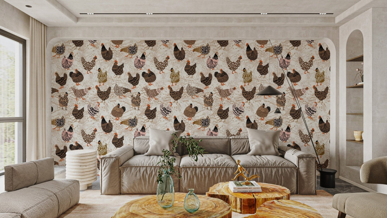 Unique fowl wallpaper for farmhouse style