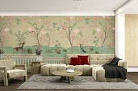 The mural is created for an entire wall, providing an immersive feel.
