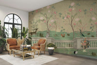 The color palette is natural, with rich greens, earthy browns, and soft floral colors.
