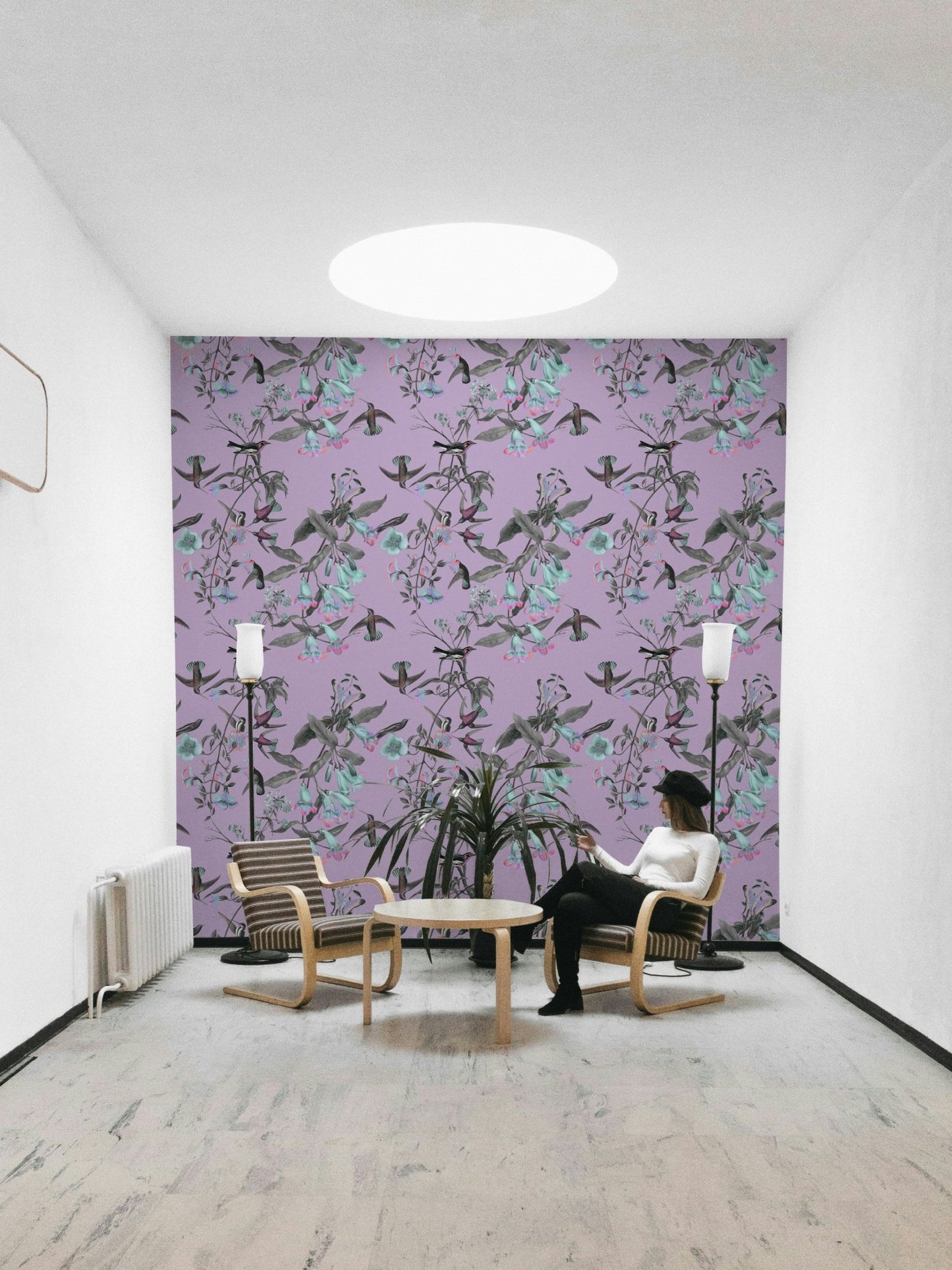 A calming feathered design wallpaper mural that defines a space.


