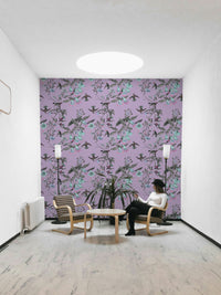 A calming feathered design wallpaper mural that defines a space.

