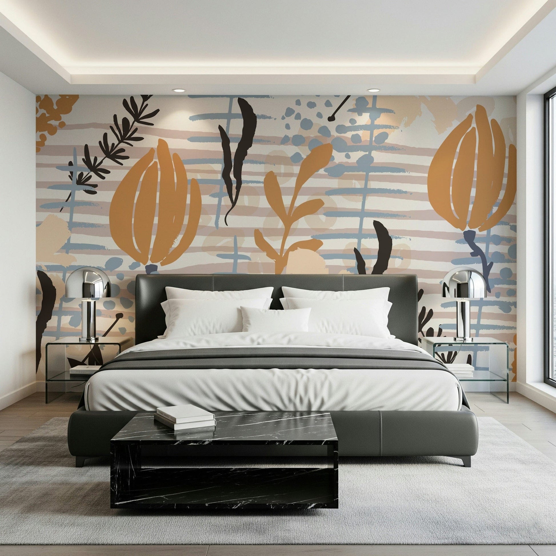A classic floral and stripe wallpaper for walls.