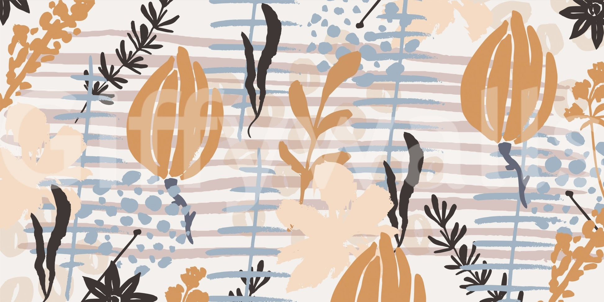 A tranquil abstract plant mural on the wallpaper.