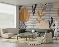 A calming foliage design wallpaper mural that defines a space.