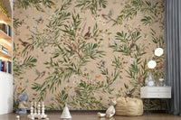 Rich botanical pattern within the Floral Aviary Wall Mural design.