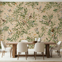 Artistic flower and leaf motifs in the Floral Aviary Wall Mural.