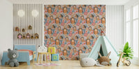 Large scale floral bear wallpaper for an open plan apartment living space.