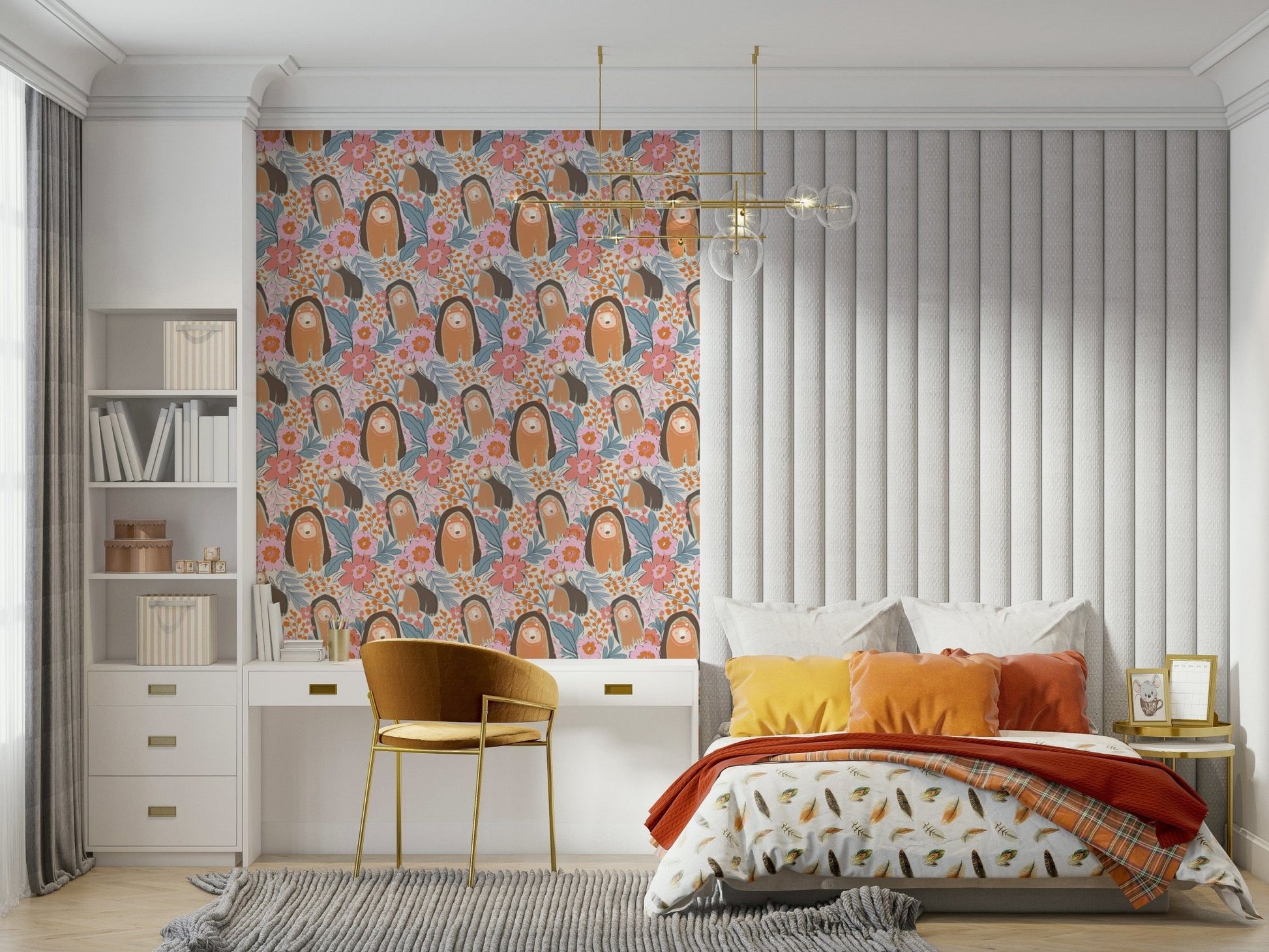 Artistic wildlife scene wall mural for a relaxing lounge atmosphere.