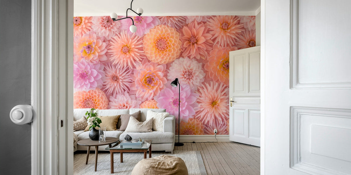 A wall mural featuring a dense arrangement of dahlia flowers. GD3482


