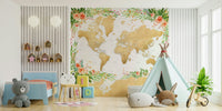 Bohemian style floral map wallpaper


