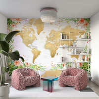 Watercolor floral bohemian map decor

