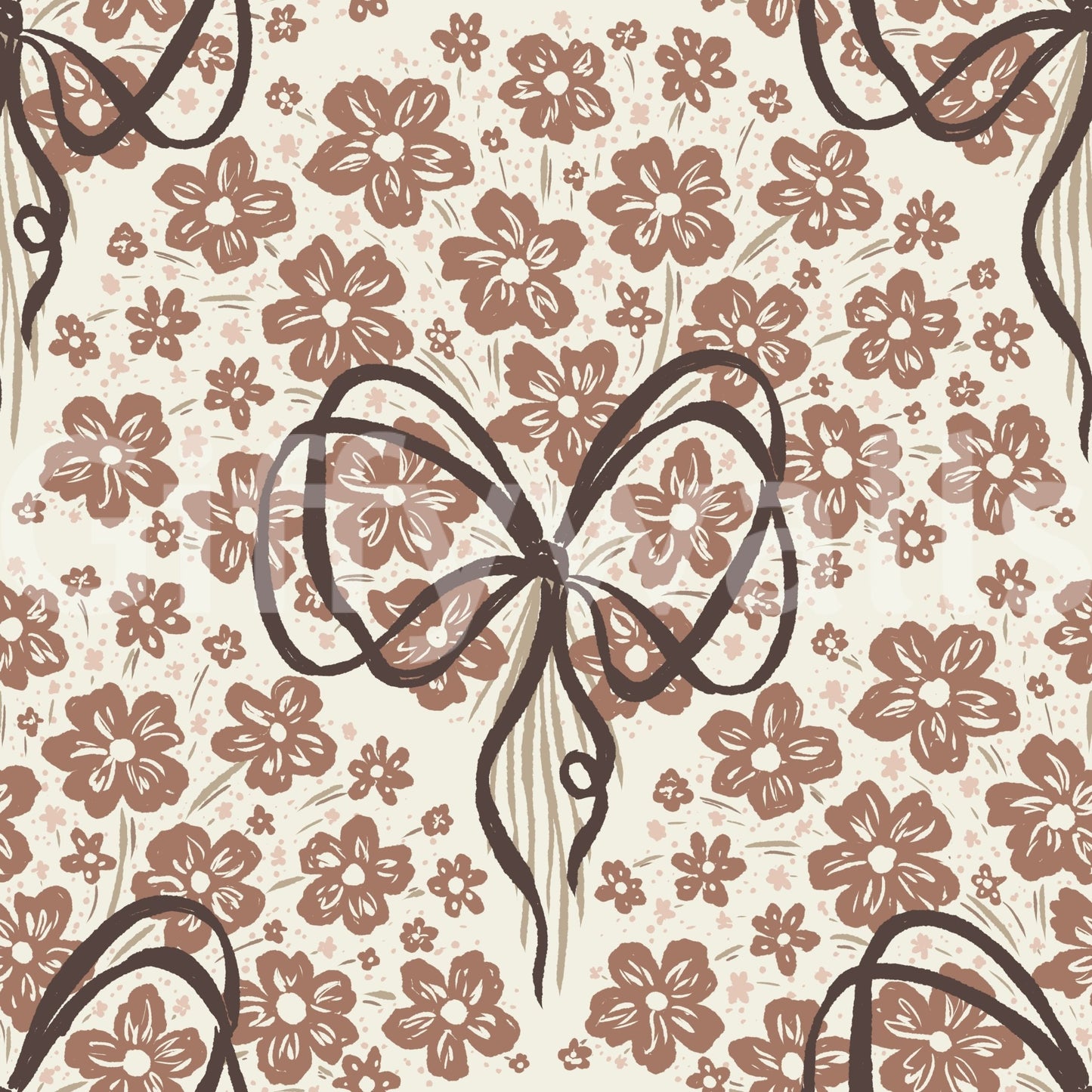 Decorative floral bow wallpaper mural

