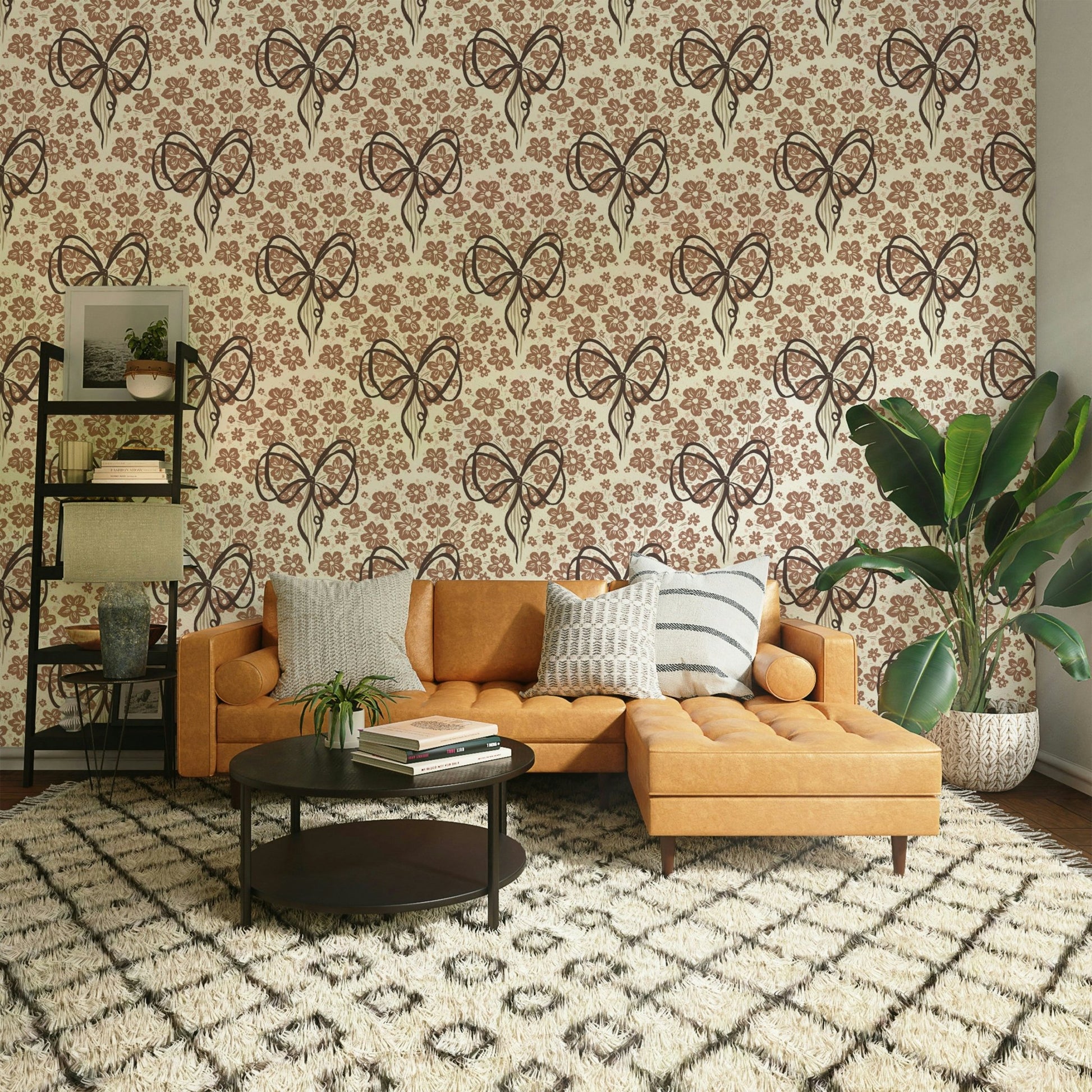 Flower bouquet bow wallpaper decor

