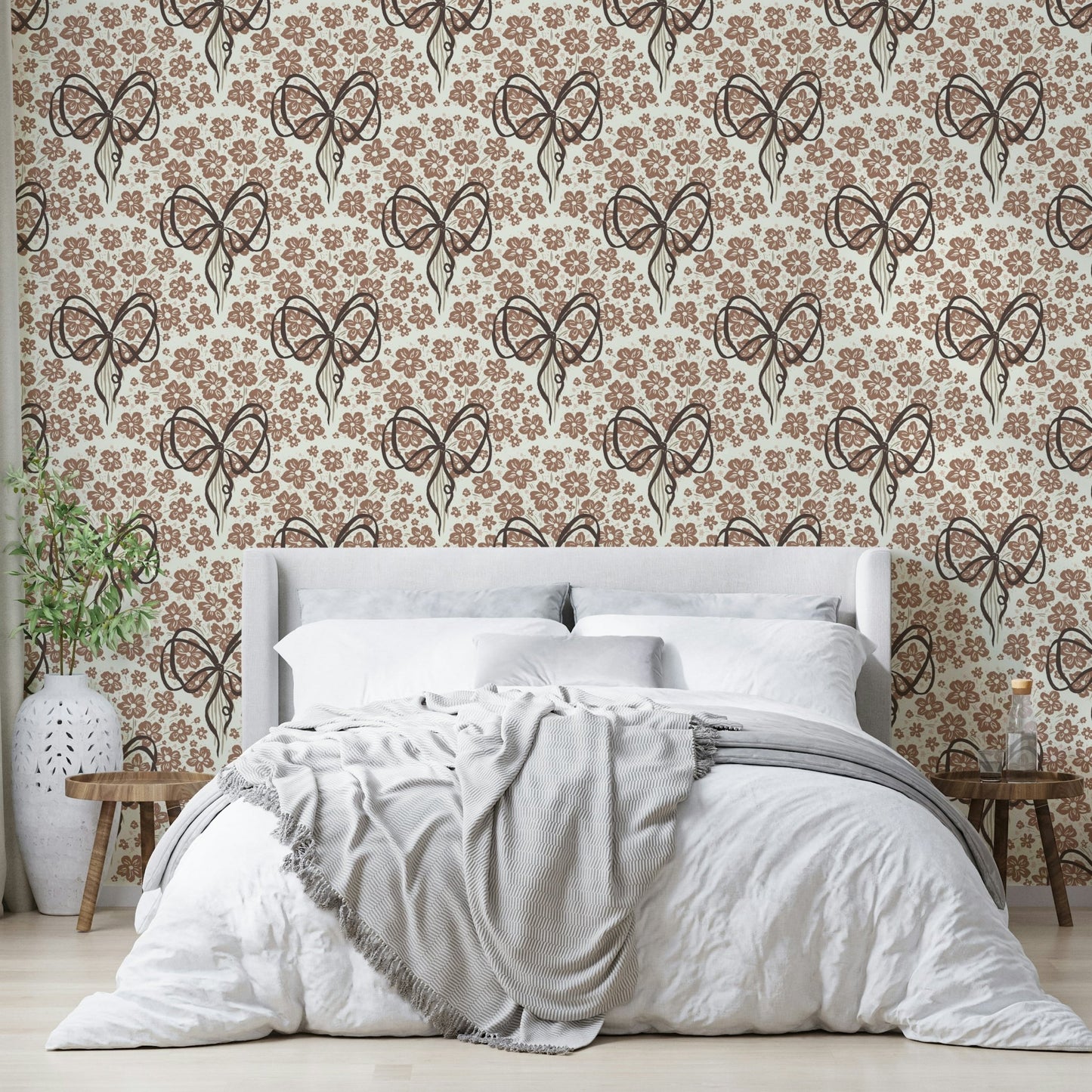 Bow and flowers wallpaper design

