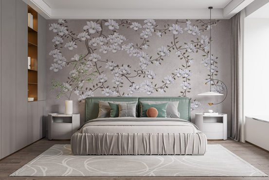 Sophisticated floral mural for bedroom interiors, B404