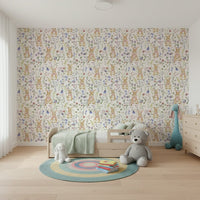 Whimsical Floral Bunny Bliss wall mural Easter theme decor.