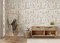 Floral Bunny Bliss wallpaper for walls spring garden print.