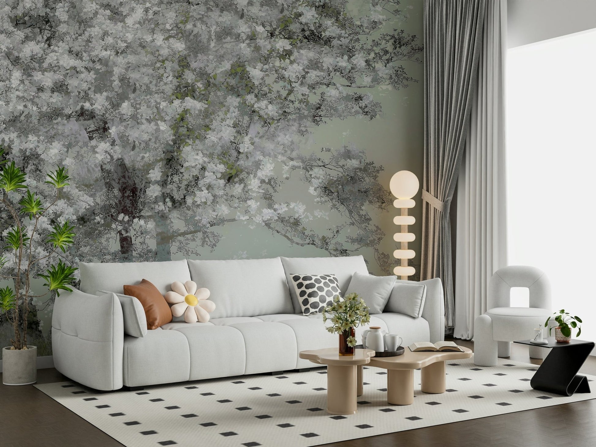 A classic soft floral wallpaper for walls.