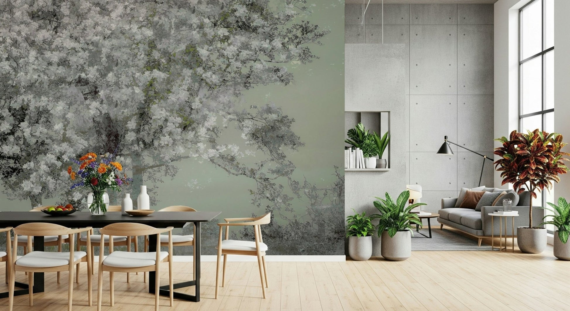A beautiful modern art wall mural of delicate flowers.