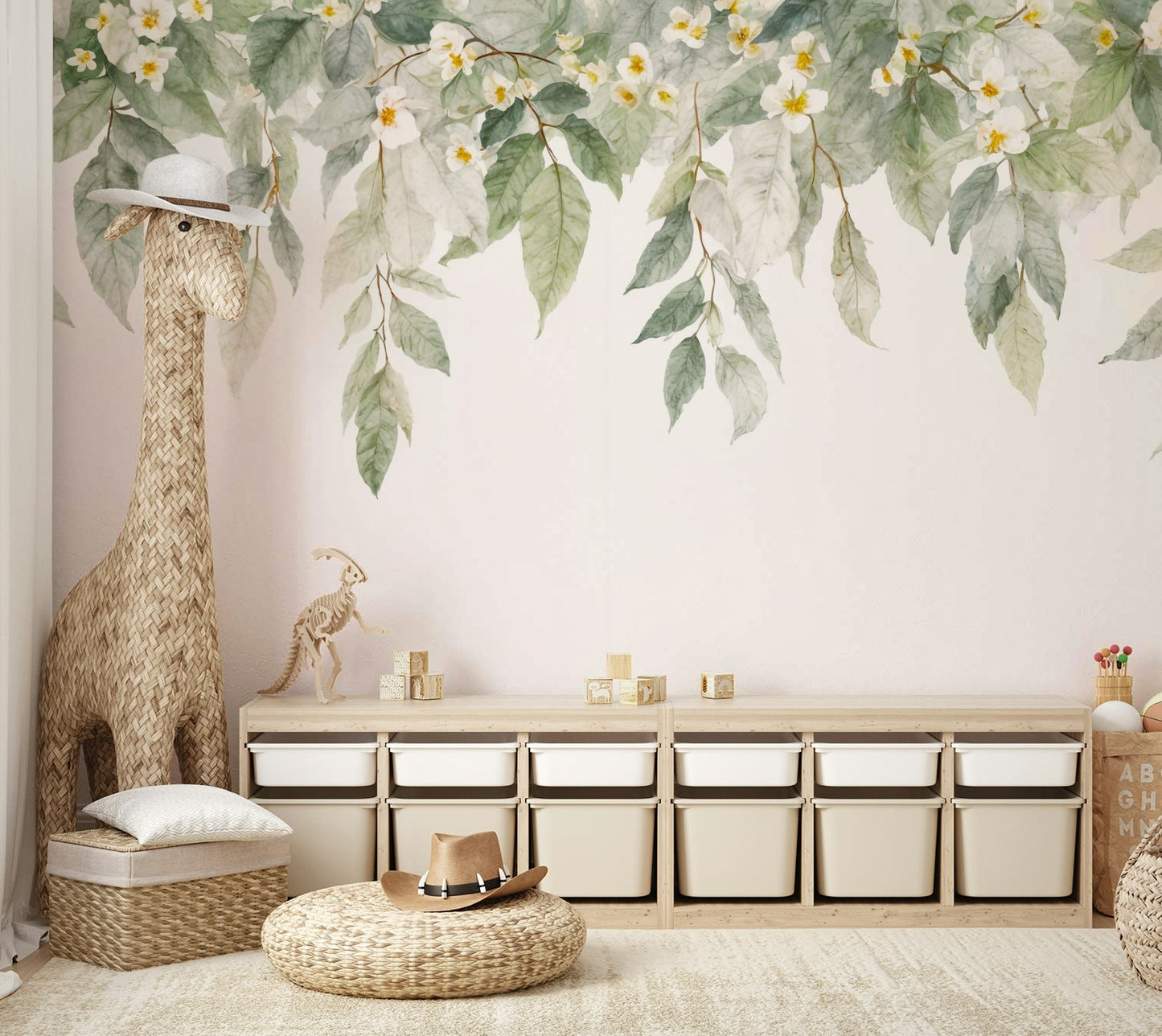 The flowers and vines are a central focus of the image.

