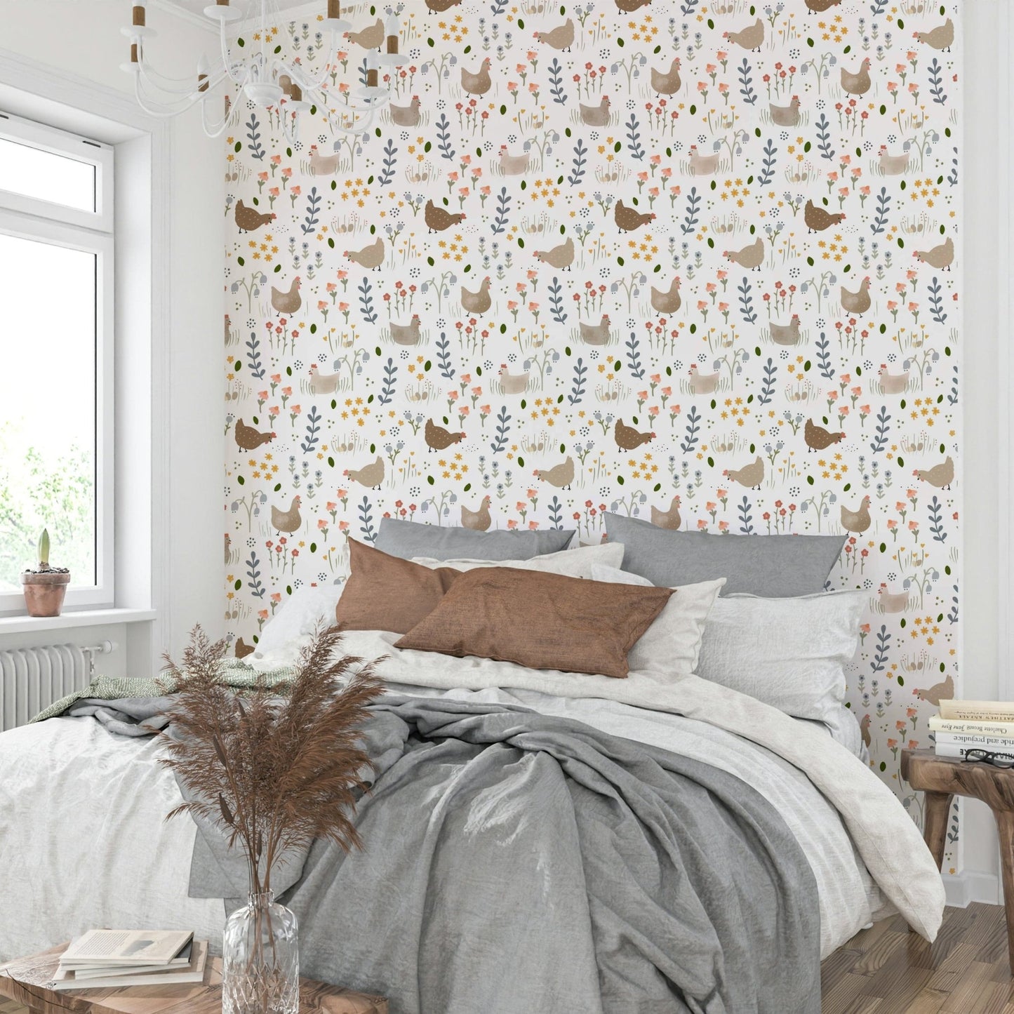 Hen and flower seamless print


