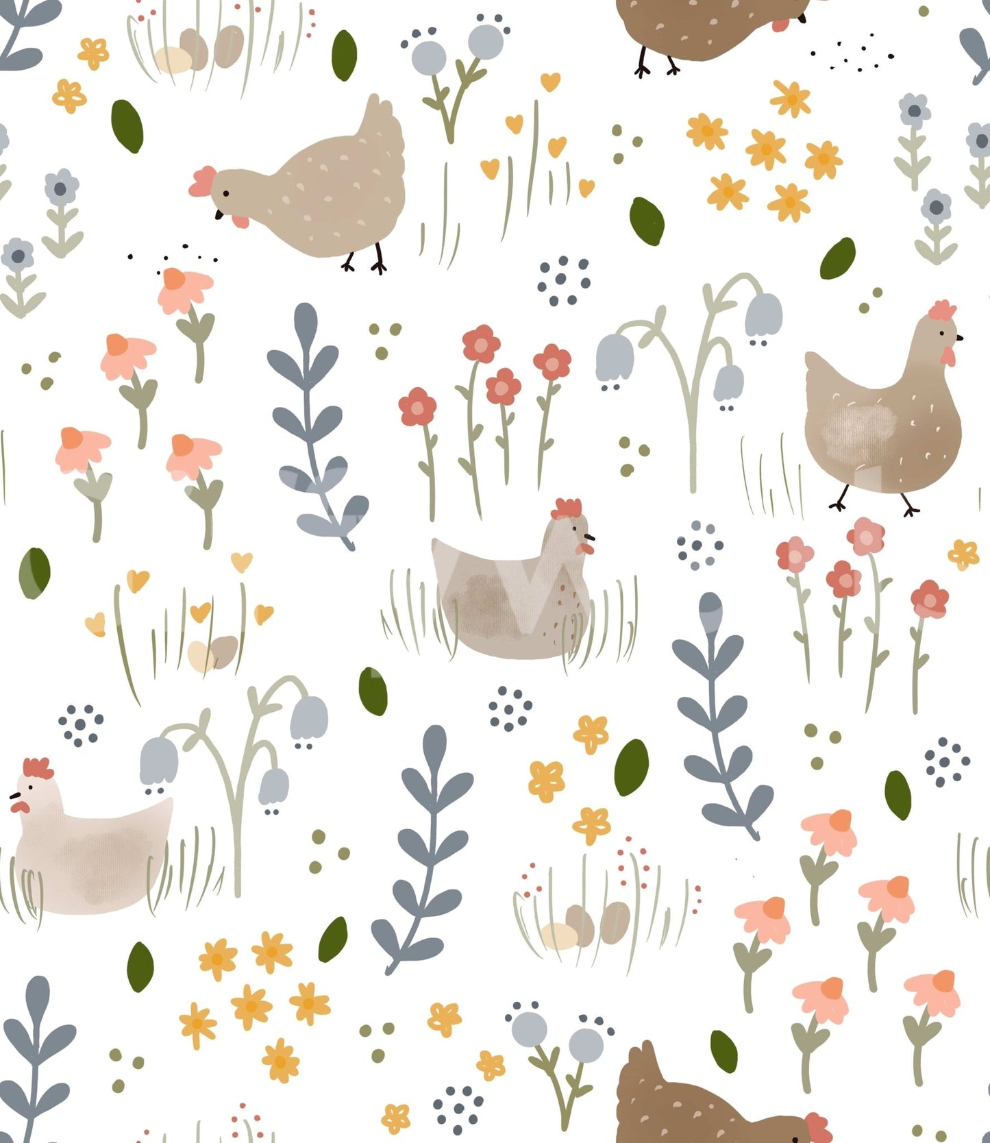 Hens among wildflowers art

